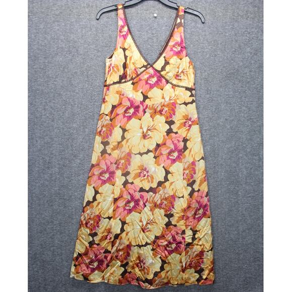 J.Crew Dress Women 4 Yellow Floral Silk Fit & Flare Midi Sleeveless V Neck Lace - Picture 2 of 5